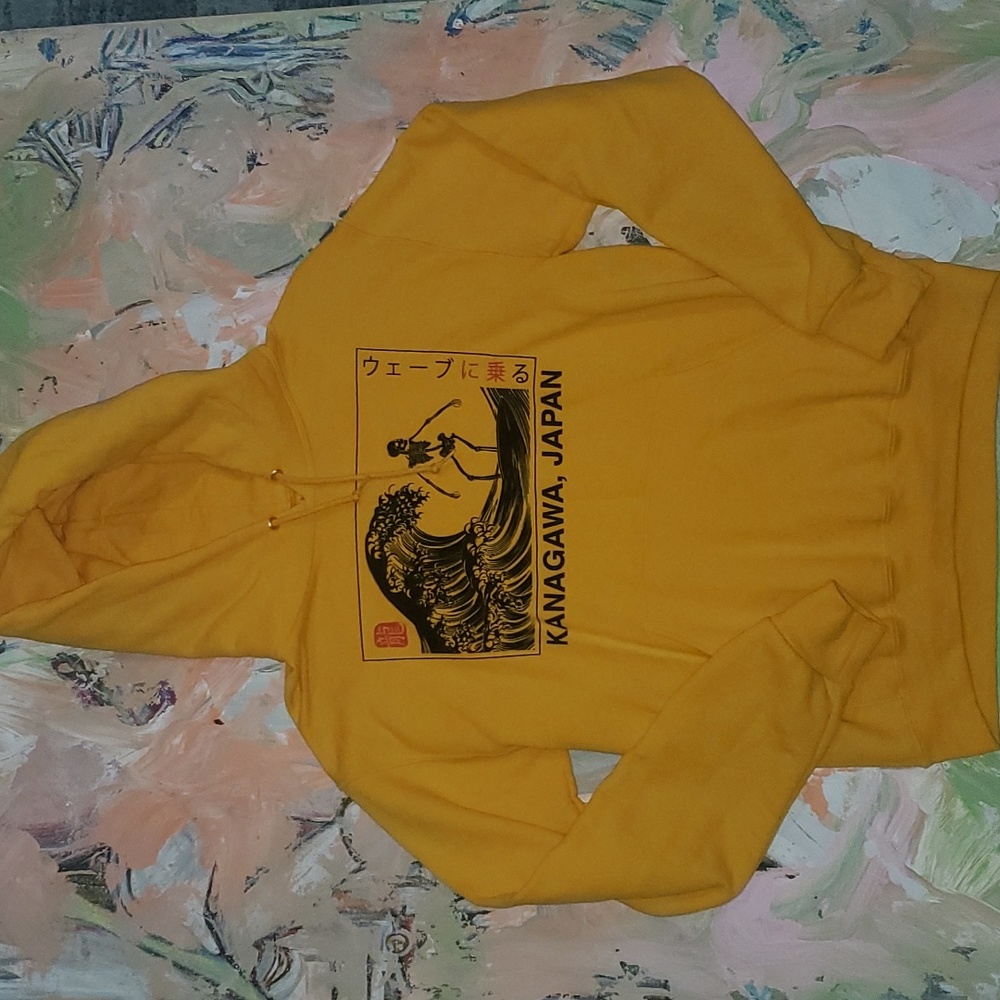 Kanagawa Japan Graphic Hoodie - Yellow